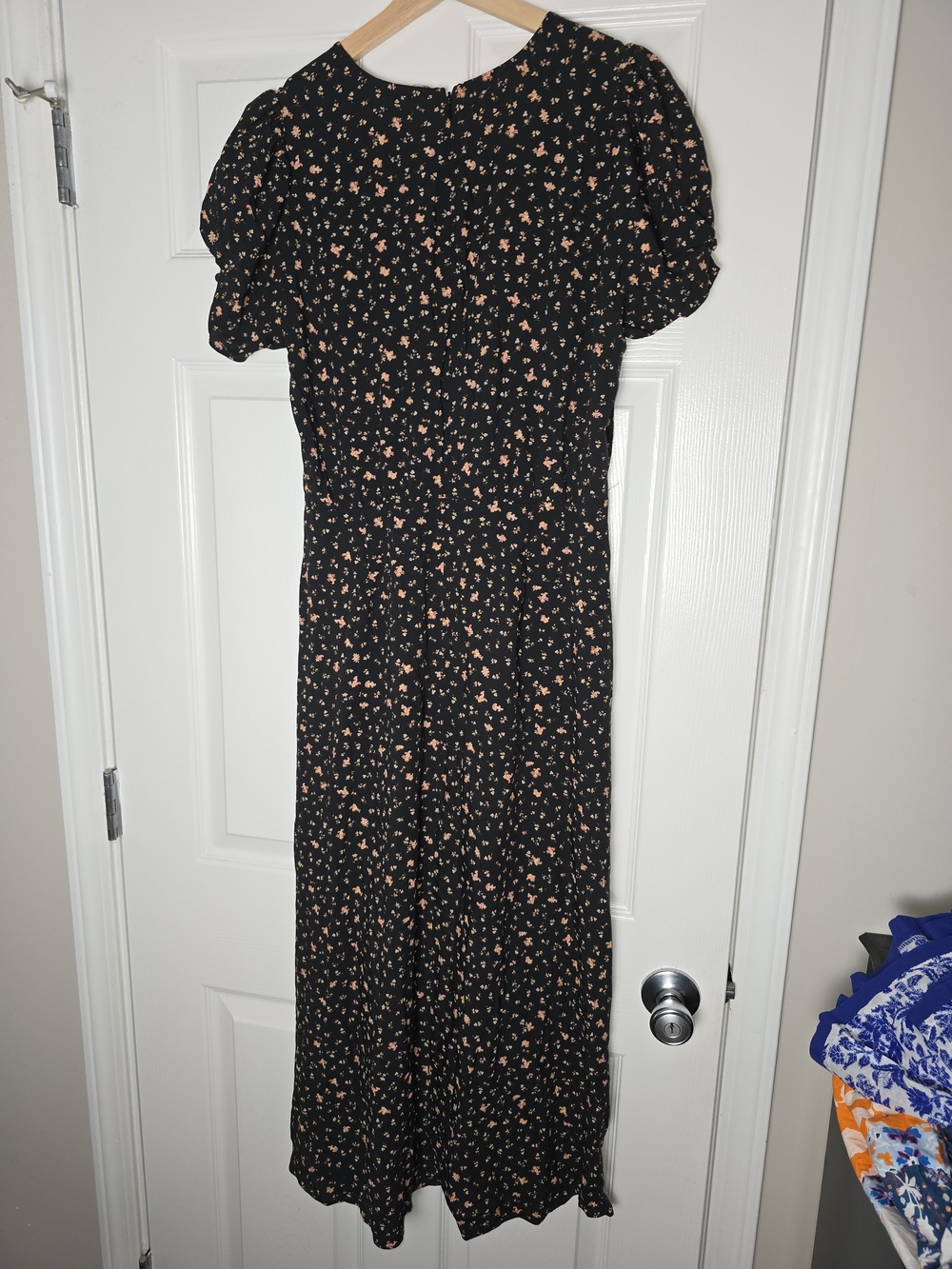 Madewell Black Floral Faux Wrap-Style Midi Dress Size 10 - Picture 10 of 12